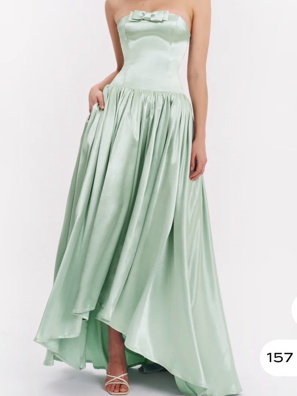 Mint Satin Floor-Length Evening Dress with Bow Neckline - Picture 7 of 13